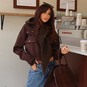 Oversized Women's Brown Suede Jacket